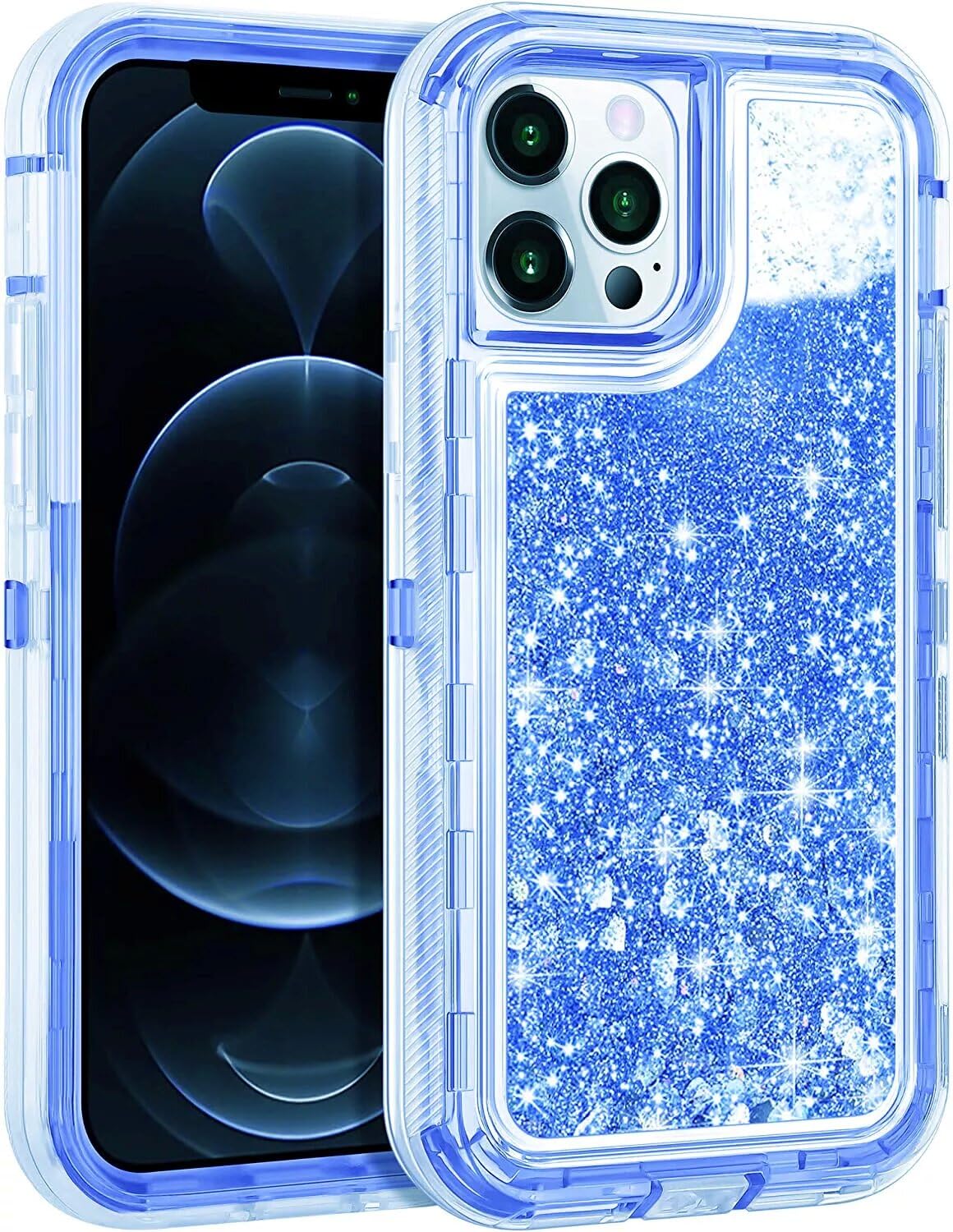 Fastsun 16 Pro Max Dual Layer Liquid Case, Heavy Duty Luxury Bling Sparkle Liquid Shiny Floating Glitter Cover Full-Body Protection Shockproof Case