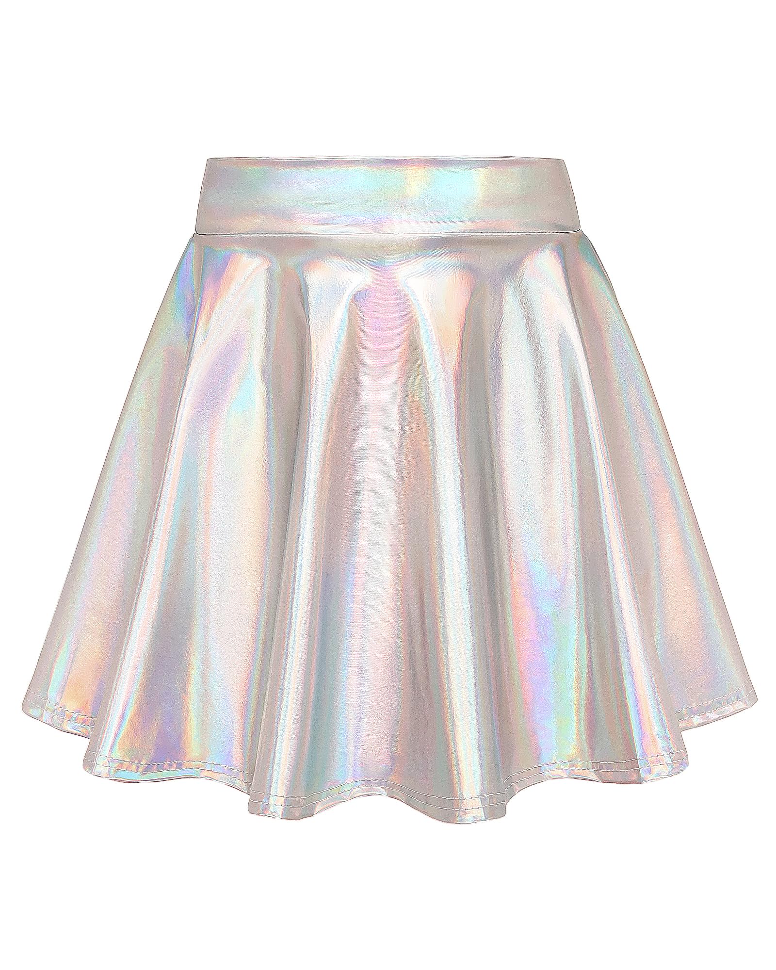 KEREDA Girls Metallic Skater Skirts Shiny Flared Holographic Skort