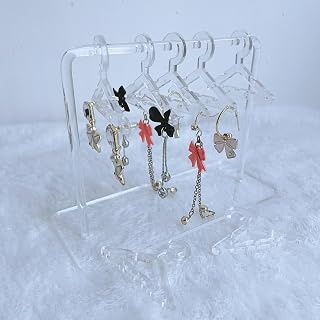 Earring Hanger Rack with 8 Mini Coat Hangers, Acrylic Earring Holder Display Stand, Ear Studs Hanging Earrings Organizer For Women Girls, Transparent