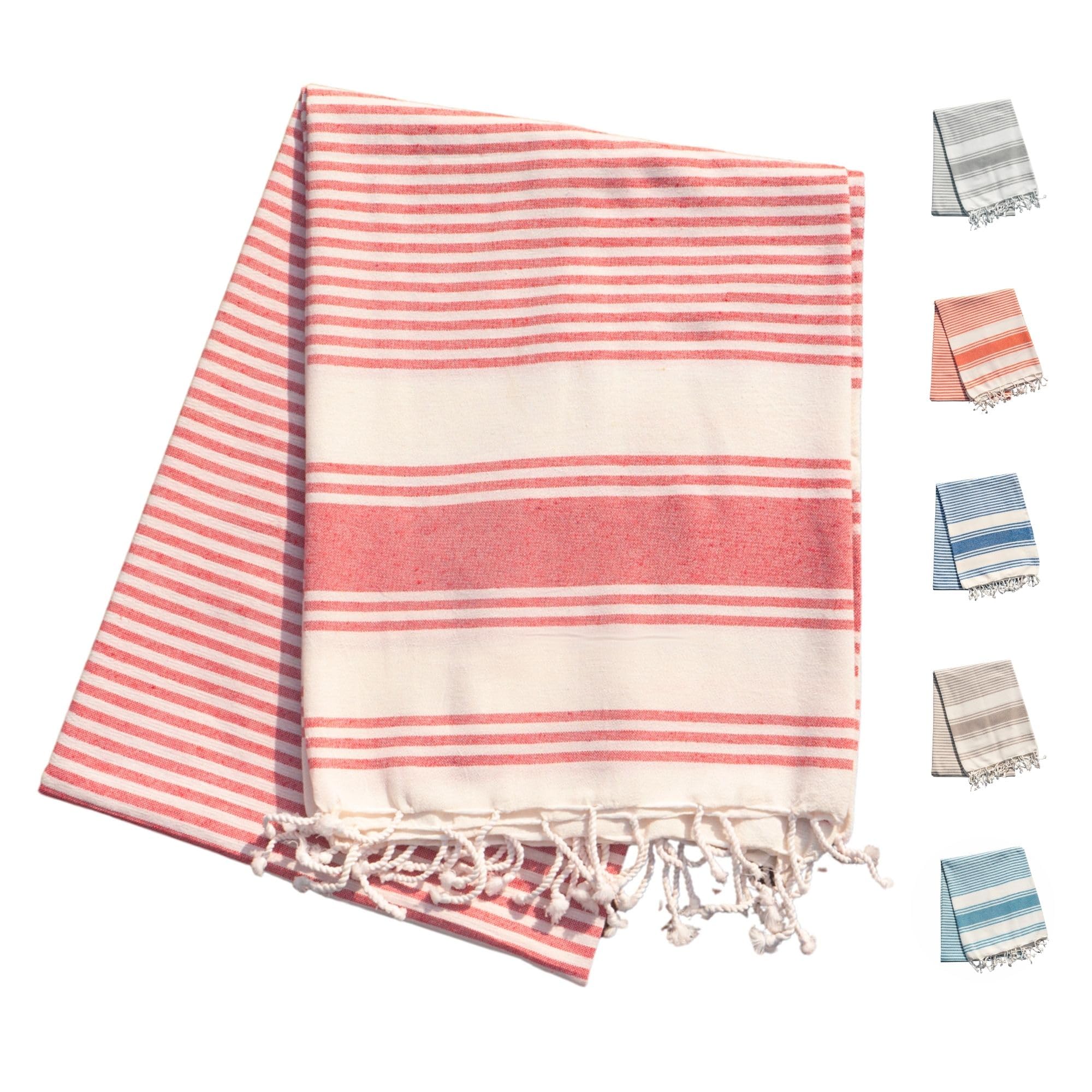 Toalla Playa Grande algodón o Pareo Playa Grande Antiarena 200x140 cm – Fouta XXL, Manta Picnic, Manta para Playa, Suave, Absorbente y Ligera (Rojo)