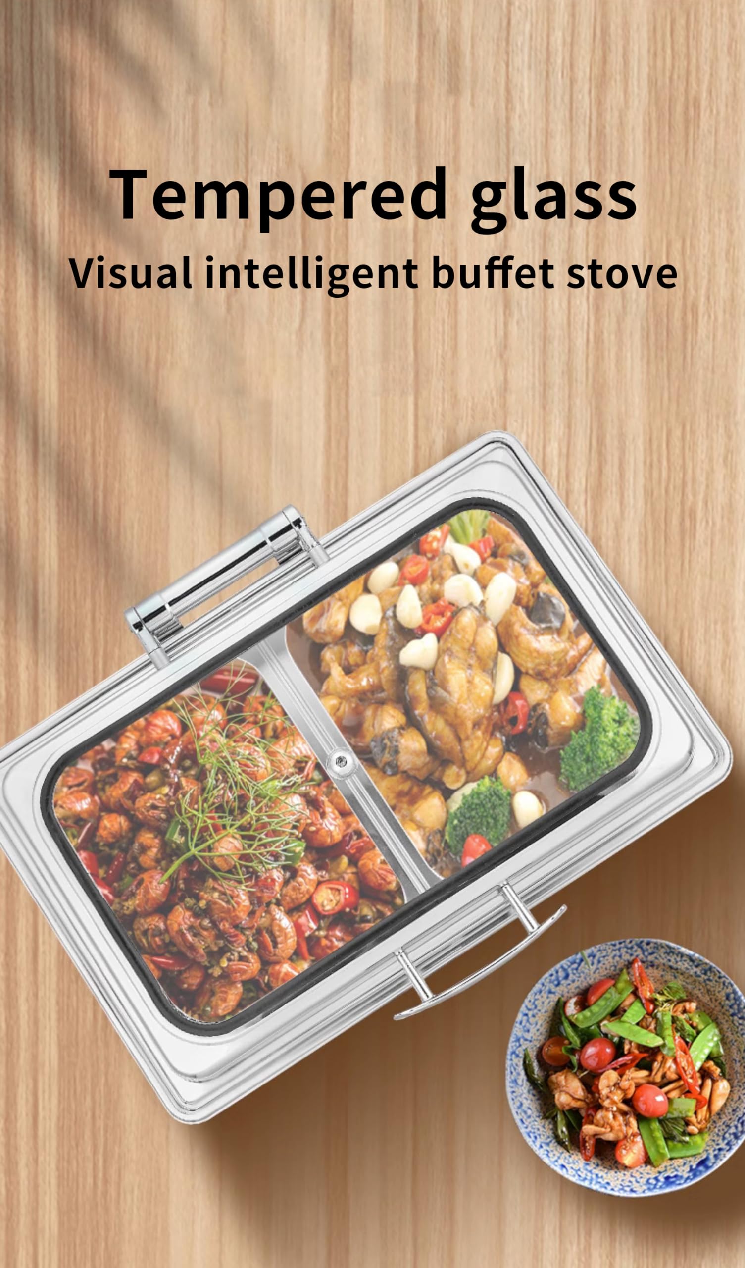 Juego de platos de roce, gran capacidad, acero inoxidable de 9 L, tapa abatible, control de temperatura LED para eventos y banquetes, equipo de catering (rejilla individual)