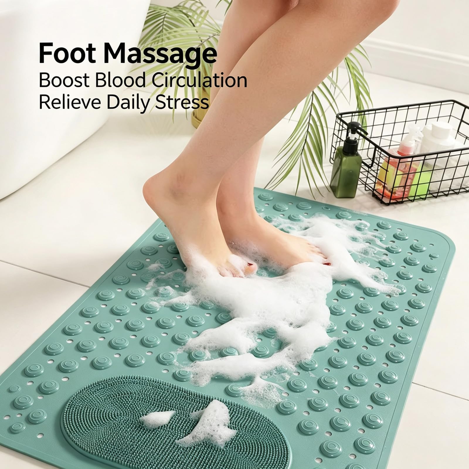 Antideslizante para Ducha material TPE ecológico Alfombra Bañera 36.5x69/50x80/59x89cm potente ventosa con Drenaje Enrollable Secado Cuenta con una zona cepillado cerdas suaves suelos encharcados