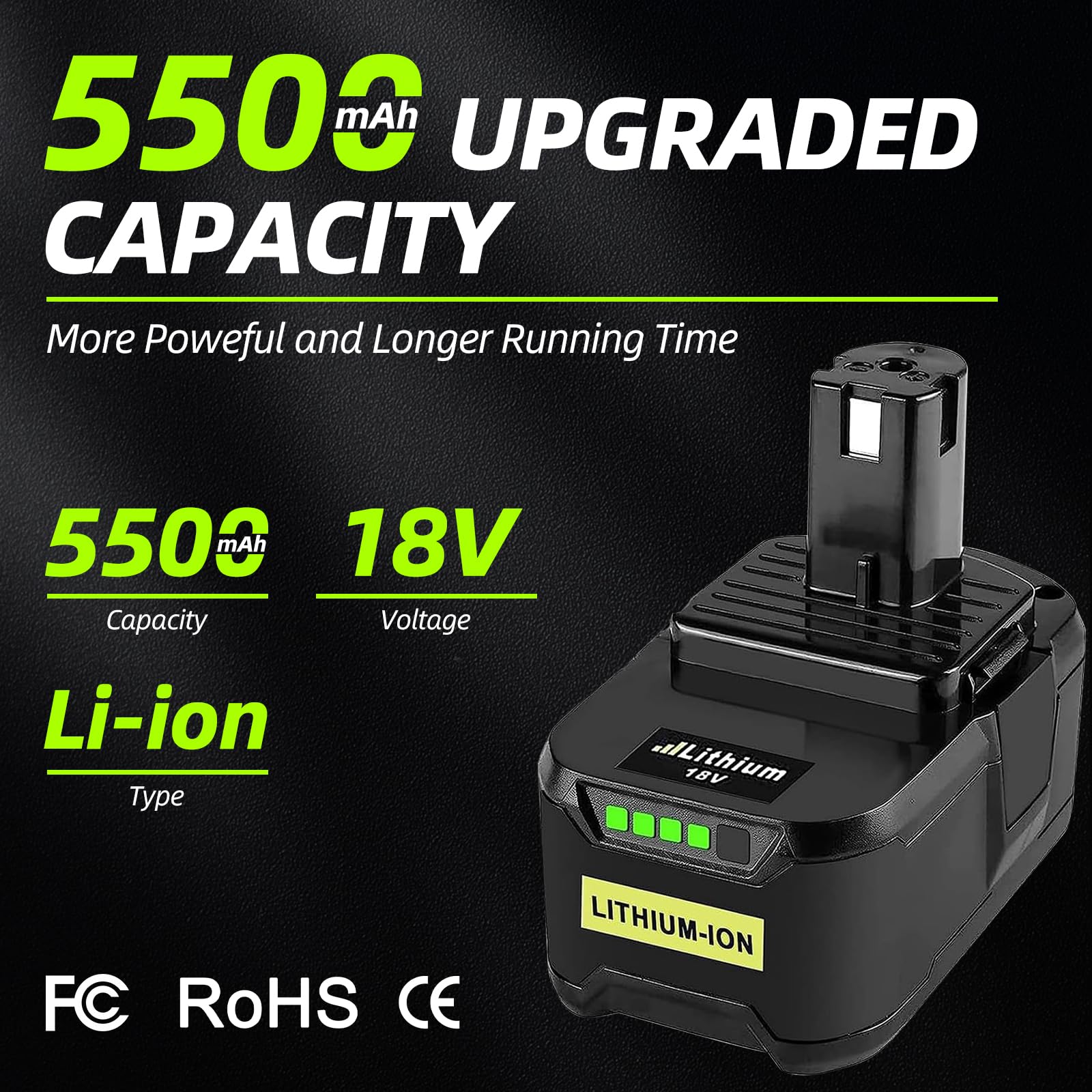 BATTOOL Ersatzakku für Ryobi Akku 18V One+: 2X 5500mAh P108 Akku und 1x Dual Port Ladegerät Kompatibel mit Ryobi P108 RB18L50 RB18L40 P189 P102 P107 RB18L25 RB18L20 RB18L13 RB18L15