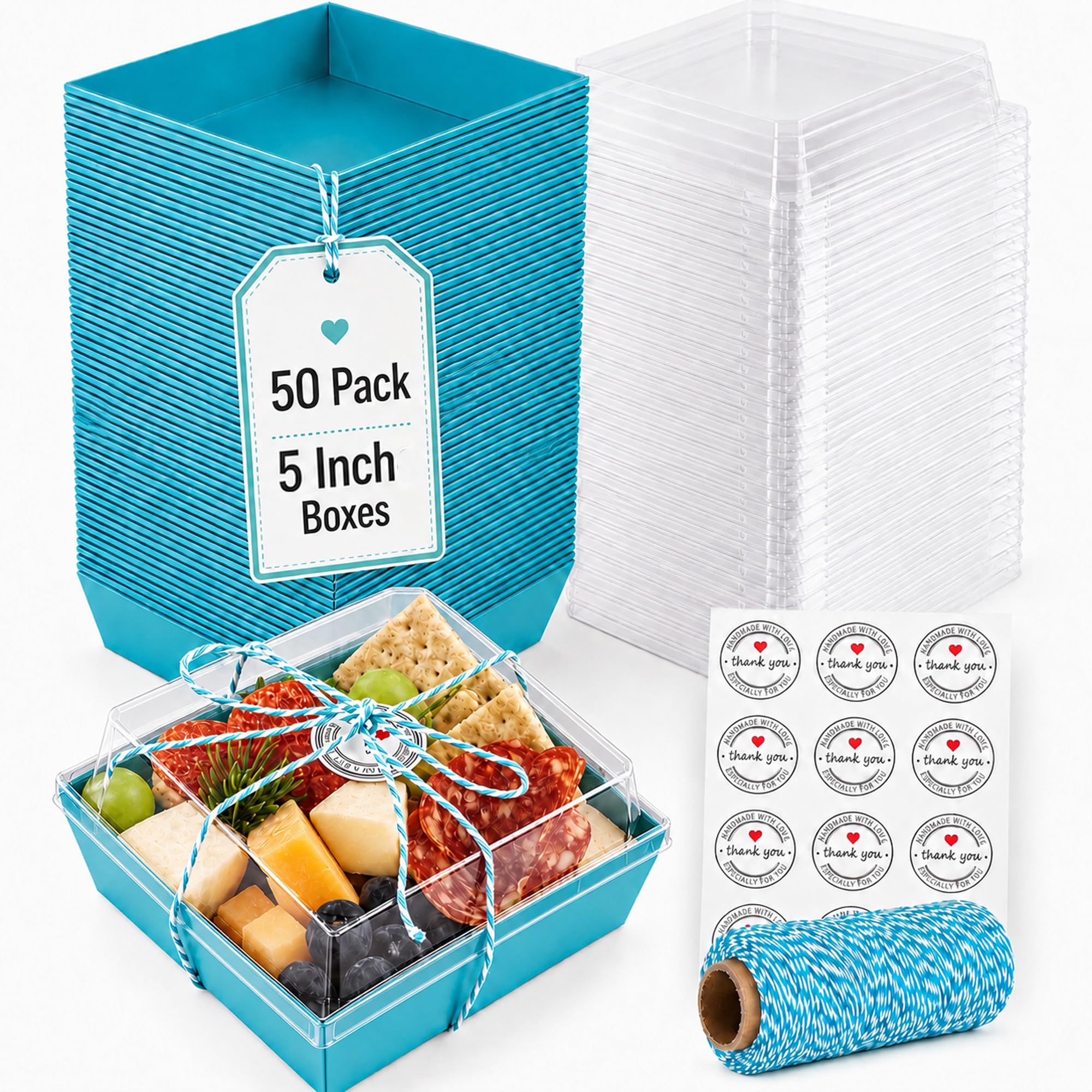 50 Pack 5in Small Charcuterie Boxes with Clear Lids, Mini Paper Containers