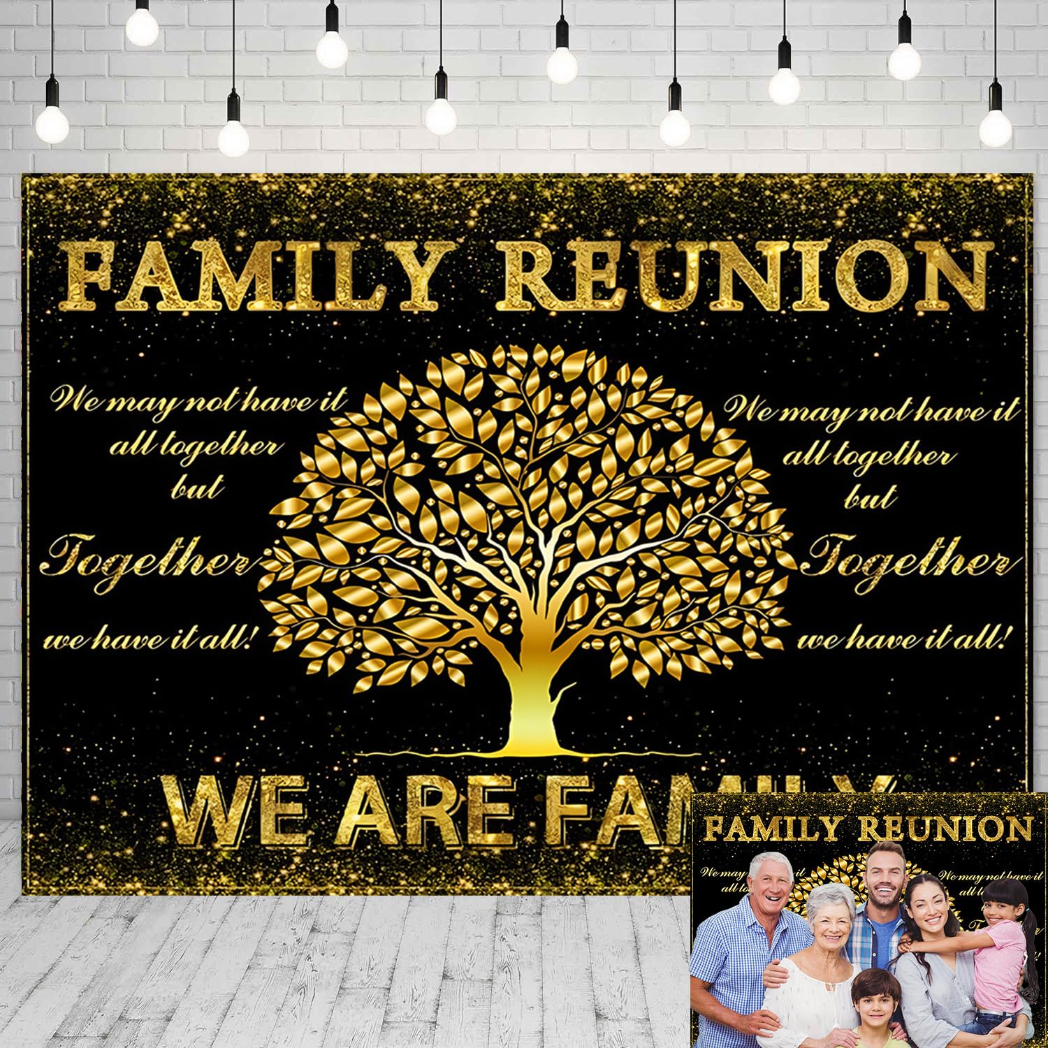 Grwqebil Family Reunion Backdrop 7x5ft Fabric Black and Gold Family Tree We are Family Photography Background Family Gathering Party Decorations