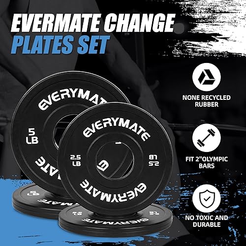Miniatura 5 de EVERYMATE Juego de placas de peso de cambio negro, 1.25 libras, 2.5 libras, 5 libras, juego de placas olímpicas fraccionarias para entrenamiento