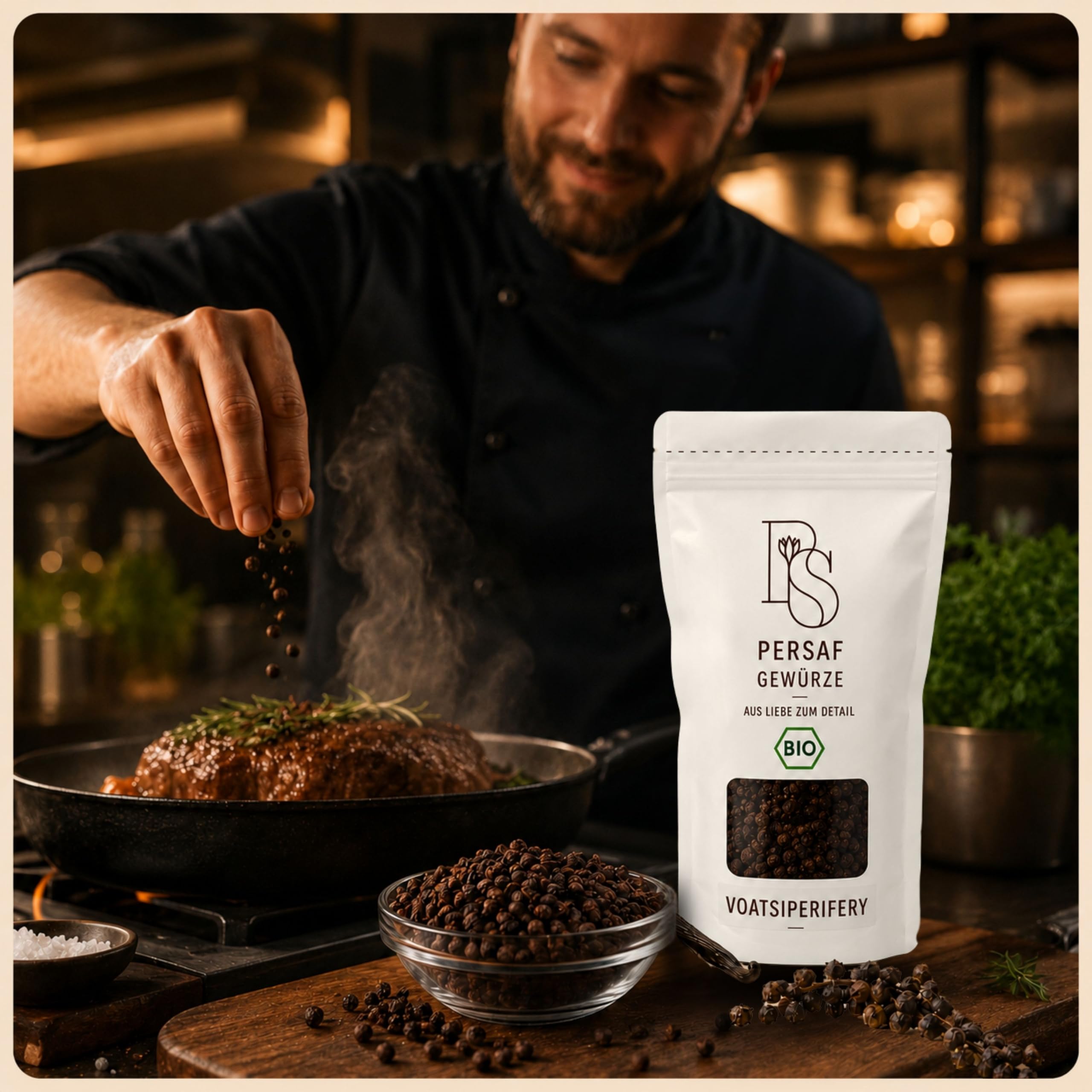 PerSaf BIO Voatsiperifery Wildpfeffer 1 kg - endemischer Urwaldpfeffer aus Madagaskar - ganzer Pfeffer in Gourmet Qualität - inkl. Vanilleschote - DE-ÖKO-006