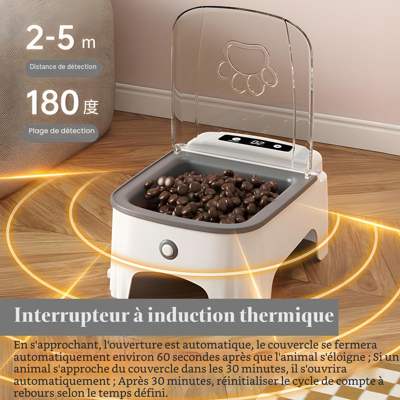 Bol pour Chiens avec Capteur Infrarouge, 500ml Mangeoire Automatique, Distributeur Croquettes Chat Automatique avec Interrupteur Programmé, Distributeur Automatiques pour Alimentation Sèche/Humide
