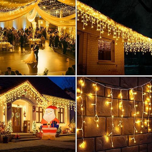 Miniatura 7 de Luces solares de Navidad para exteriores de 66 + 16 pies, 660 luces LED de carámbano para exteriores con 8 modos recargables conectables y