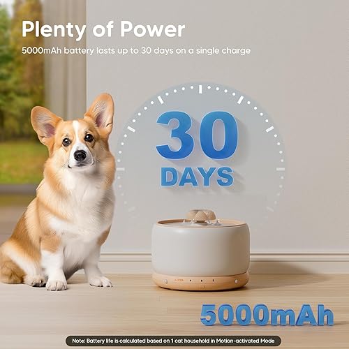 Miniatura 3 de WOPET Fuente de agua inalámbrica de cerámica para gatos, fuente de agua elegante de 3 l101 onzas, fuente de agua para mascotas de 5000 mAh, funciona
