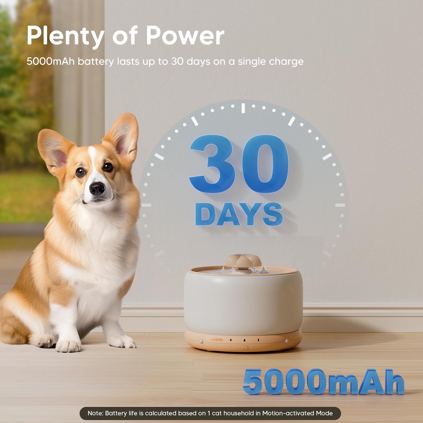WOPET Fontana d'acqua wireless per gatti, 3 l, elegante fontana in ceramica per animali domestici, 5000 mAh, erogatore di acqua per gatti e cani, ultra silenziosa, facile da pulire e montare bianco