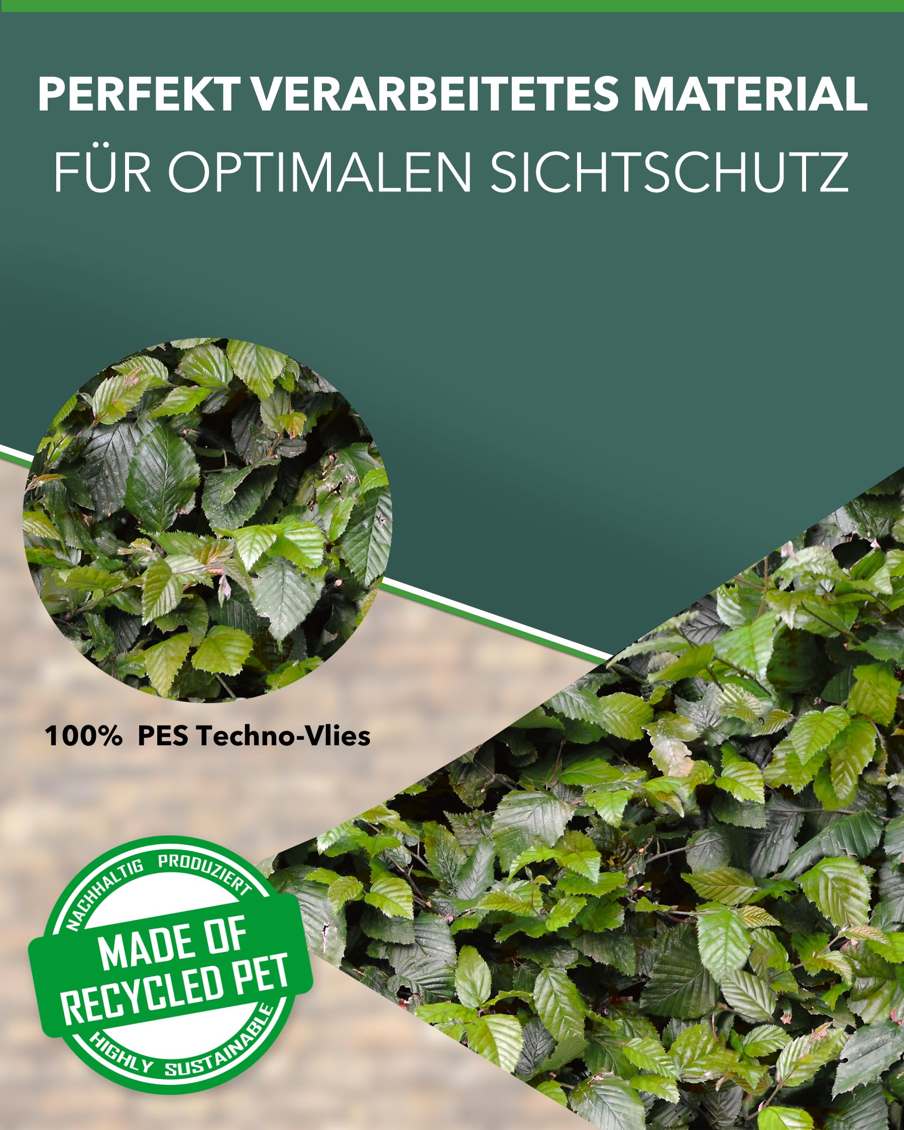 Sichtschutzstreifen Polyester - nachhaltiger Sichtschutz für Doppelstabmattenzaun - Motiv Windschutz 23,4 m x 19 cm - Sichtschutz-Rolle - Buchenhecke