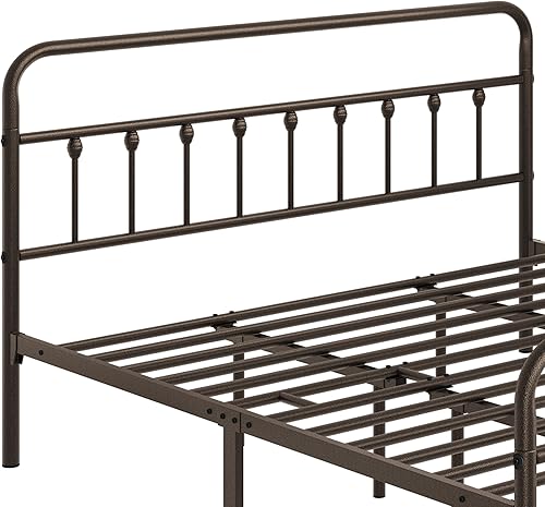 Miniatura 18 de Topeakmart Marco de cama de metal de estilo victoriano tamaño matrimonial con cabecero, base de colchón, no necesita somier, almacenamiento debajo