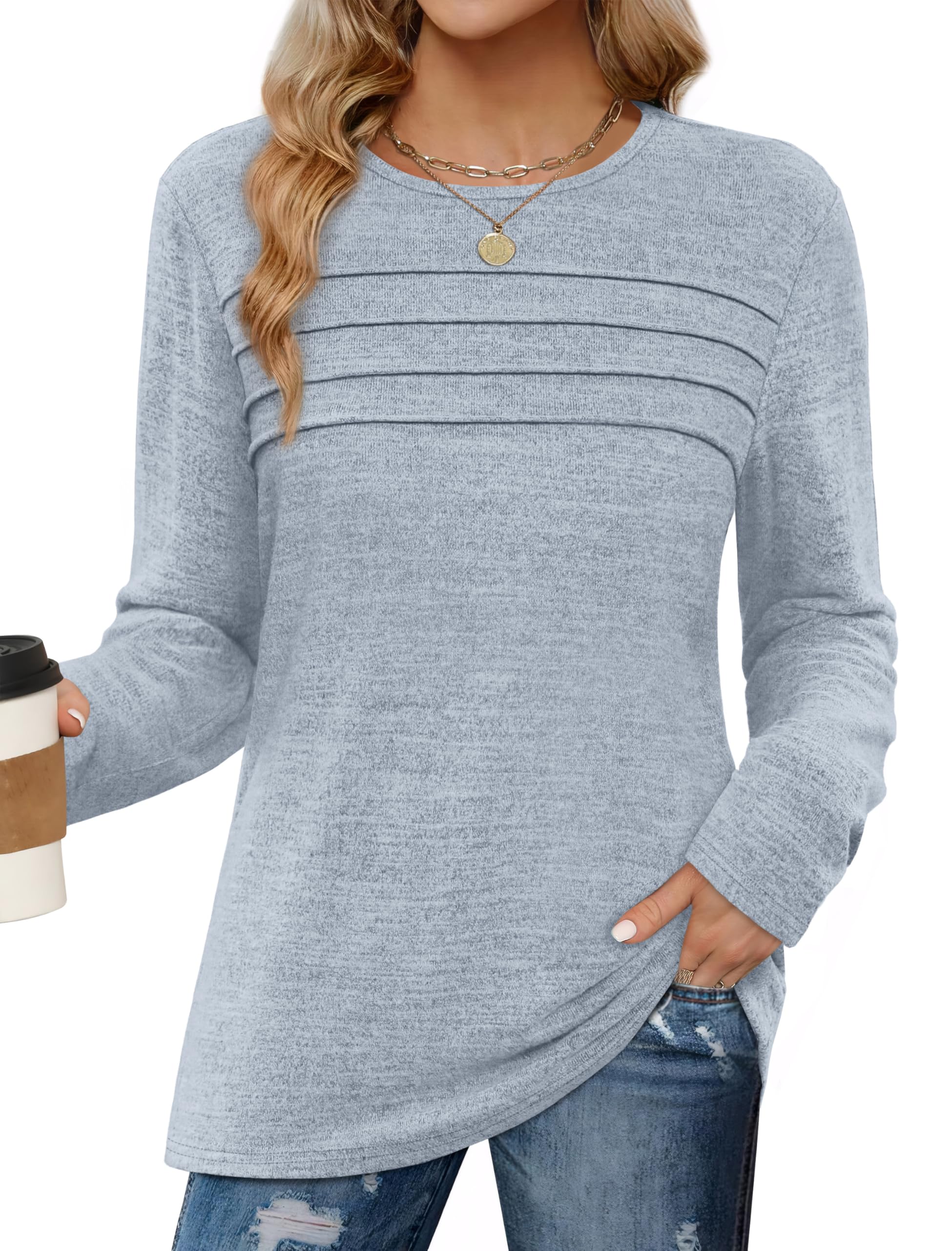 WIHOLL Long Sleeve Shirts for Women Tunic Tops Fall Sweaters Fashion 2025 Winter Clothing Sweater