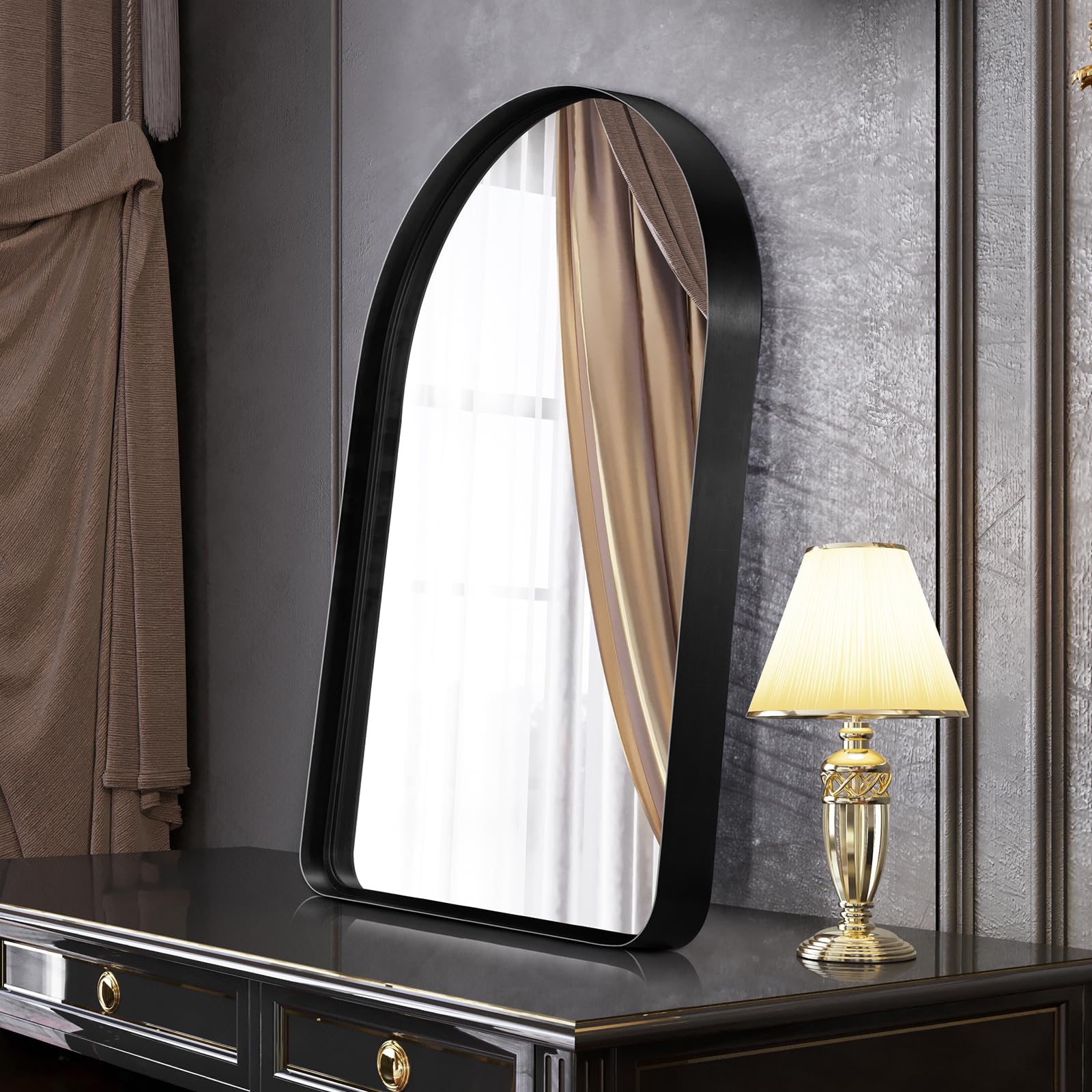 24 * 36" Arched Wall Mounted Mirror, Wall Decor, Thickened Aluminum Frame Mirror for Bathroom, Bedroom, Entryway, Modern & Contemporary Arch Top Wall Mirror