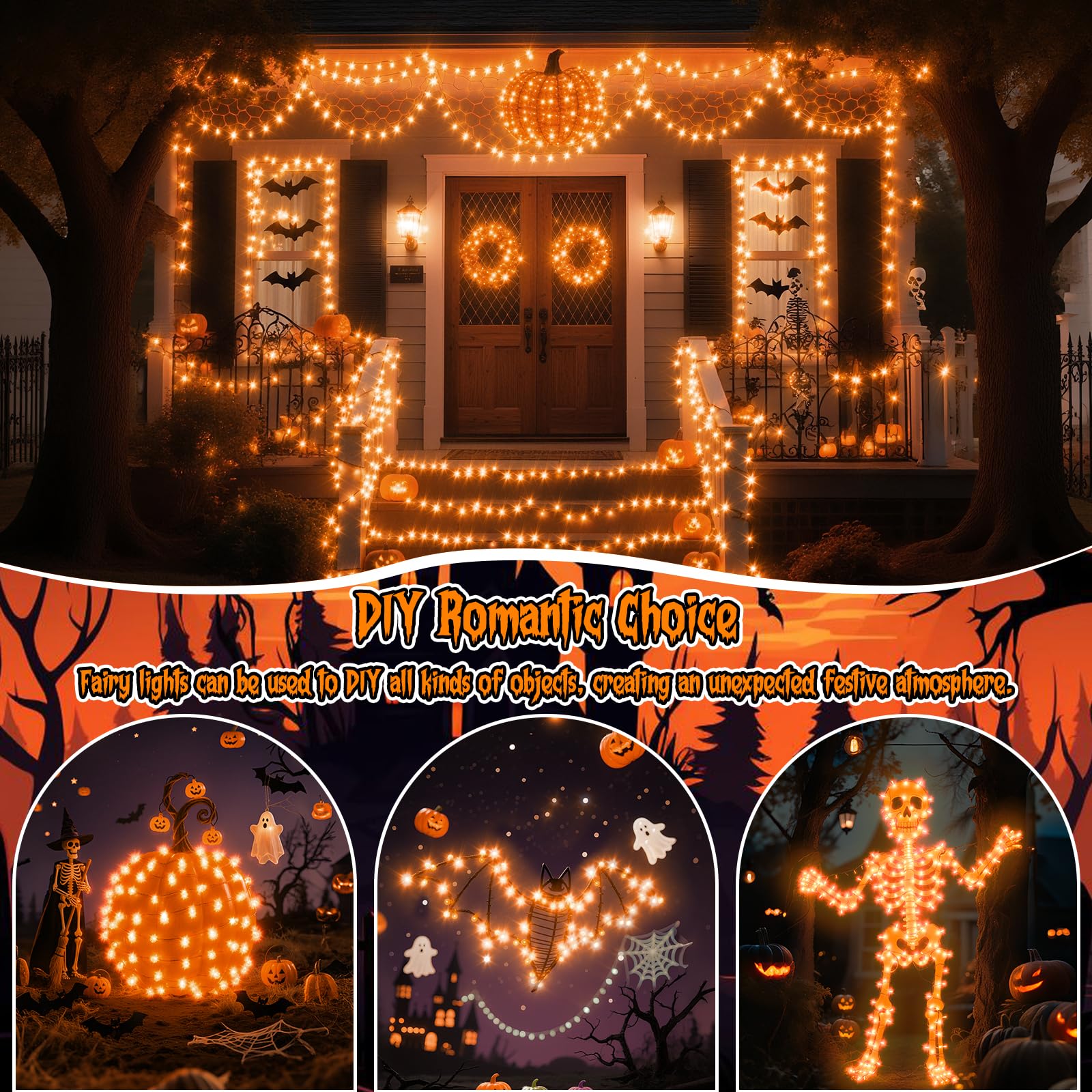 Guirnalda de luces LED estrelladas, luces de hadas que funcionan con pilas, luces de alambre de cobre para decoración de Navidad, disfraces, bodas (naranja, pies, 7.2)