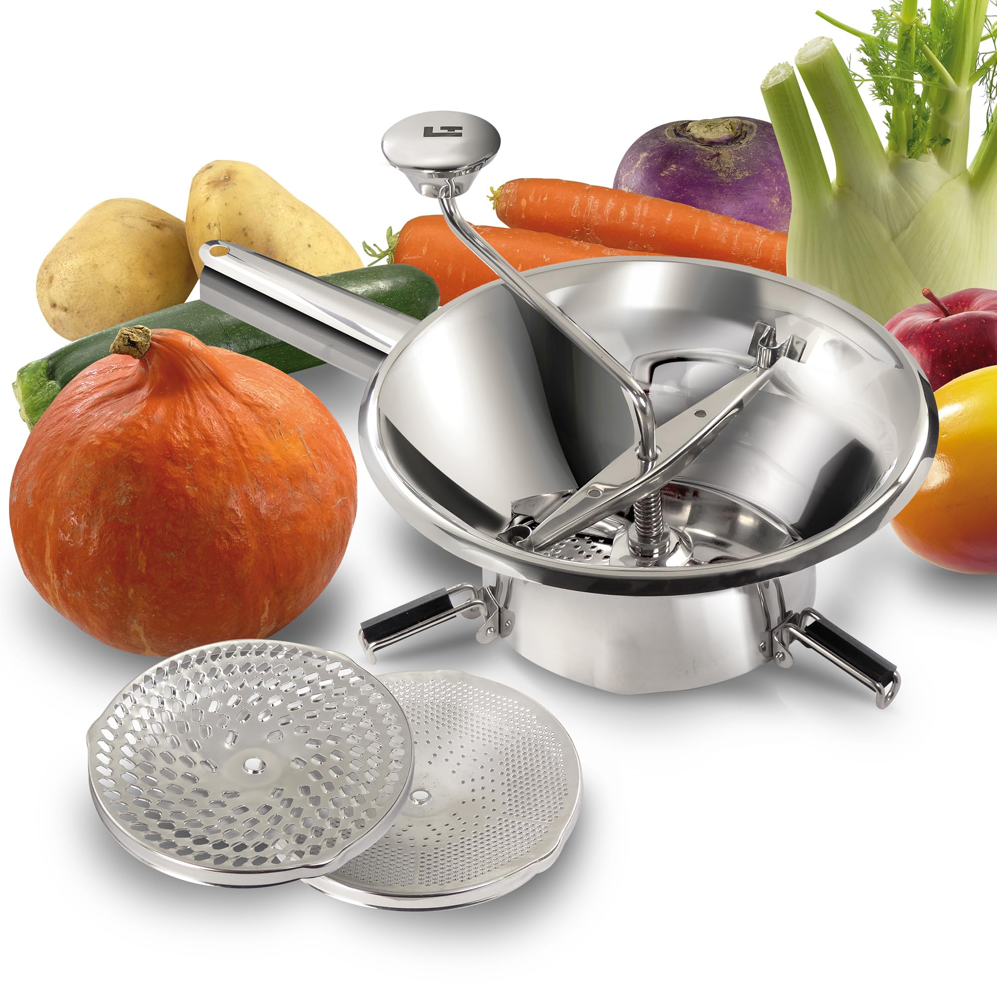 LA BONNE GRAINE - Moulin Passe-Légumes Ø 24 cm Inox - Purée, compote, coulis - 3 grilles
