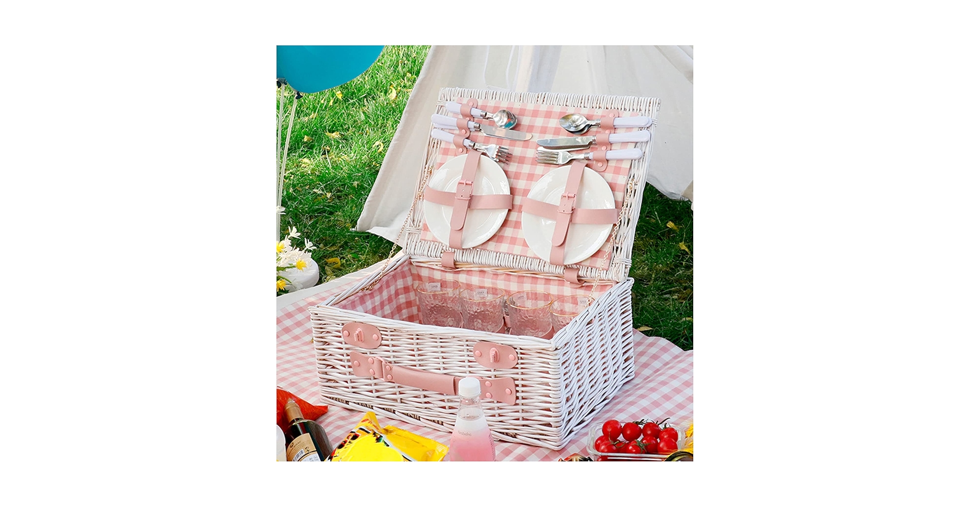 Amazon｜ピクニックバスケット 食器付き 蓋付き 籐 ウィッカー 2