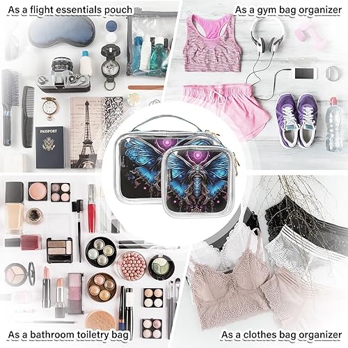 Miniatura 7 de Y2k Gothic Butterfly Clear Toiletry Bag for Traveling,2 Pack Makeup Cosmetic Bag with Zipper,Travel Bag for Toiletries,Travel Essentials 21215338