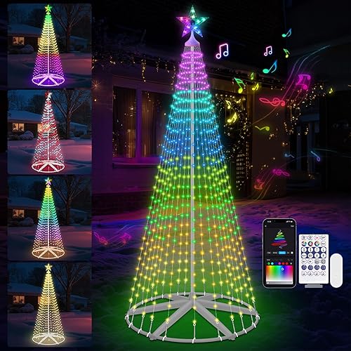 Miniatura 9 de Árbol de Navidad inteligente iluminado, 9.5 pies, 510 luces LED preiluminadas con sincronización de música, control remoto y aplicación, árbol de