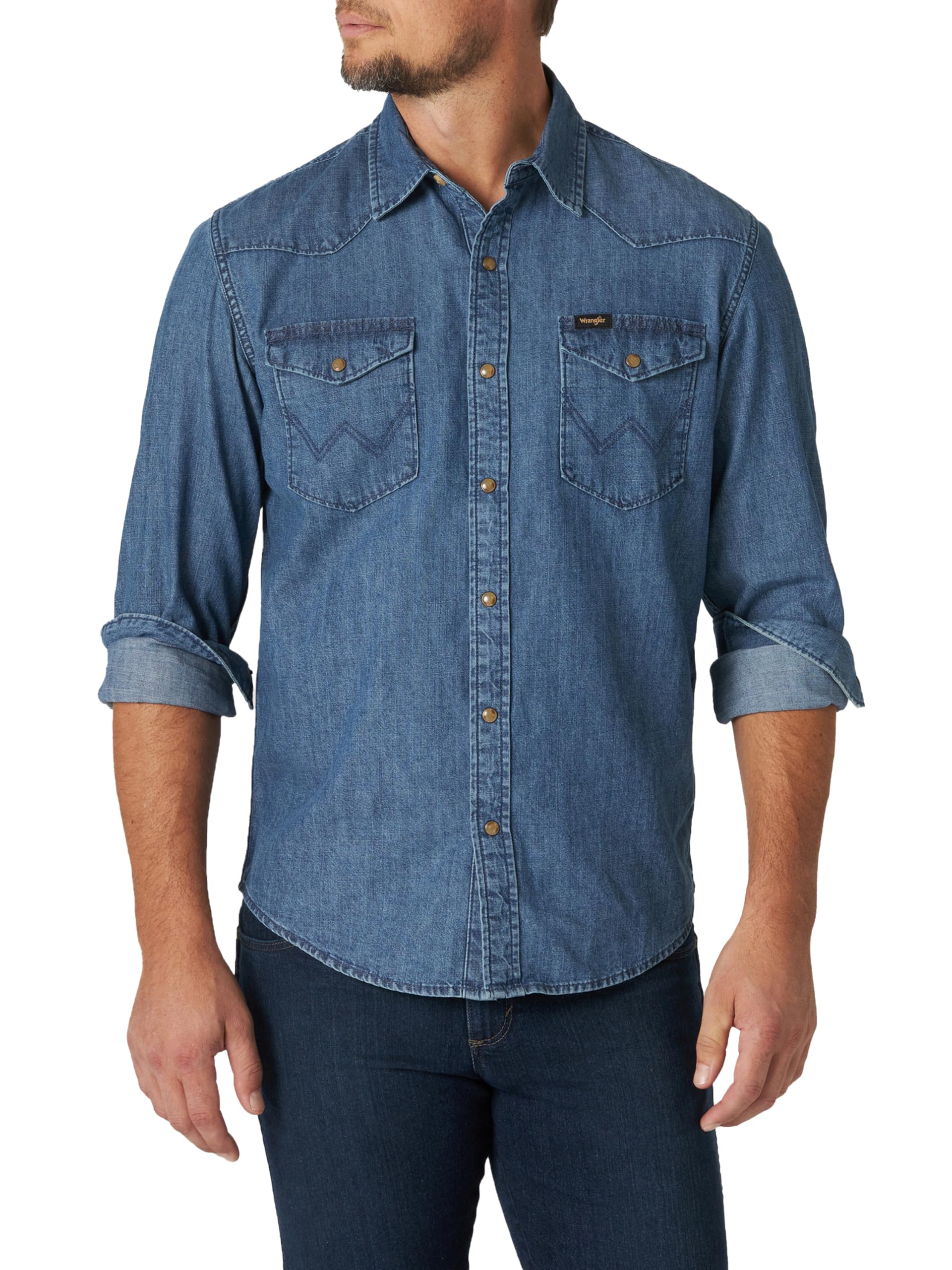 Wrangler Iconic Denim Regular Fit Snap Shirt Camicia Button-Down Uomo