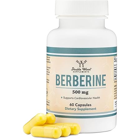Berberine Supplement 500mg, 60 Capsules (Third Party Tested, Manufactured in The USA, Non-GMO, Gluten Free, Vegan Safe) AMPK Activator - Berberine HCL for Cardiovascular Health by Double Wood