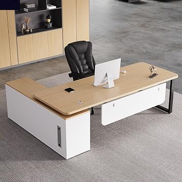 Corporate President Desk L Shaped Desk Executive Desk with Closed Storage Cabinet Conference Table President Table Left and Right Switching Side Cabinet Thick Plate Steel Frame Construction