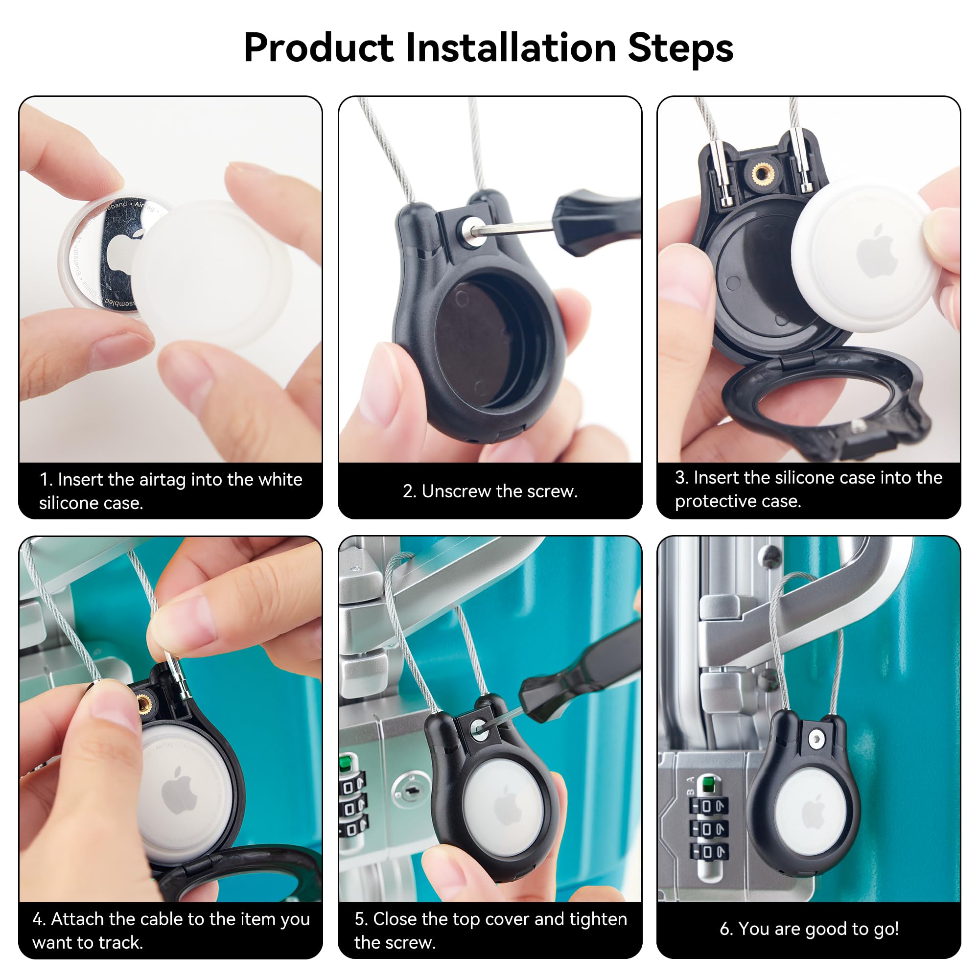 für Airtag Schlüsselanhänger 4er Pack,für Apple airtag 2 Secure Halter mit Kabel,wasserdichte Airtag 2 Generation Hülle für Gepäck,Schlüsselring,Schlüssel,Gepäckanhänger, Rucksack