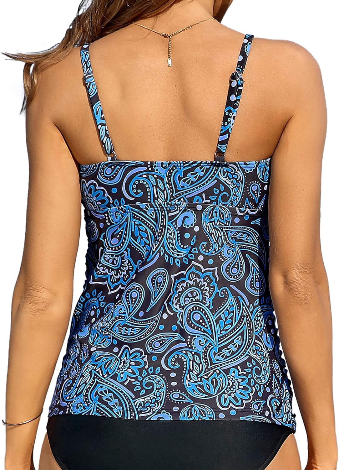 ANFILIA Womens Tankini Tops High Neck Bathing Suit Tops Slim Fit Ruched Swim Tops Only UPF50+ - Image 4