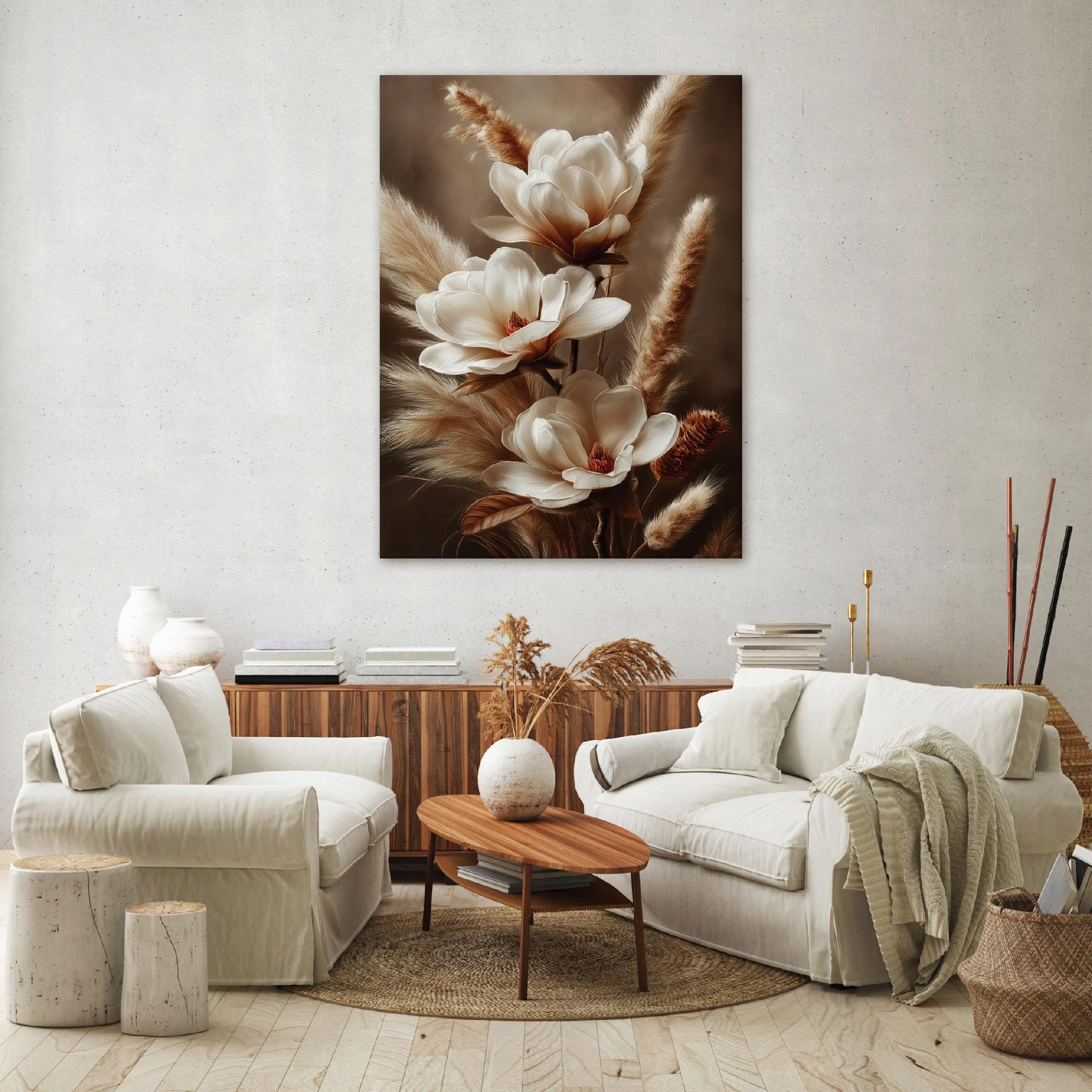 ForWall Cuadro en lienzo Flores Beige 80x120 cm