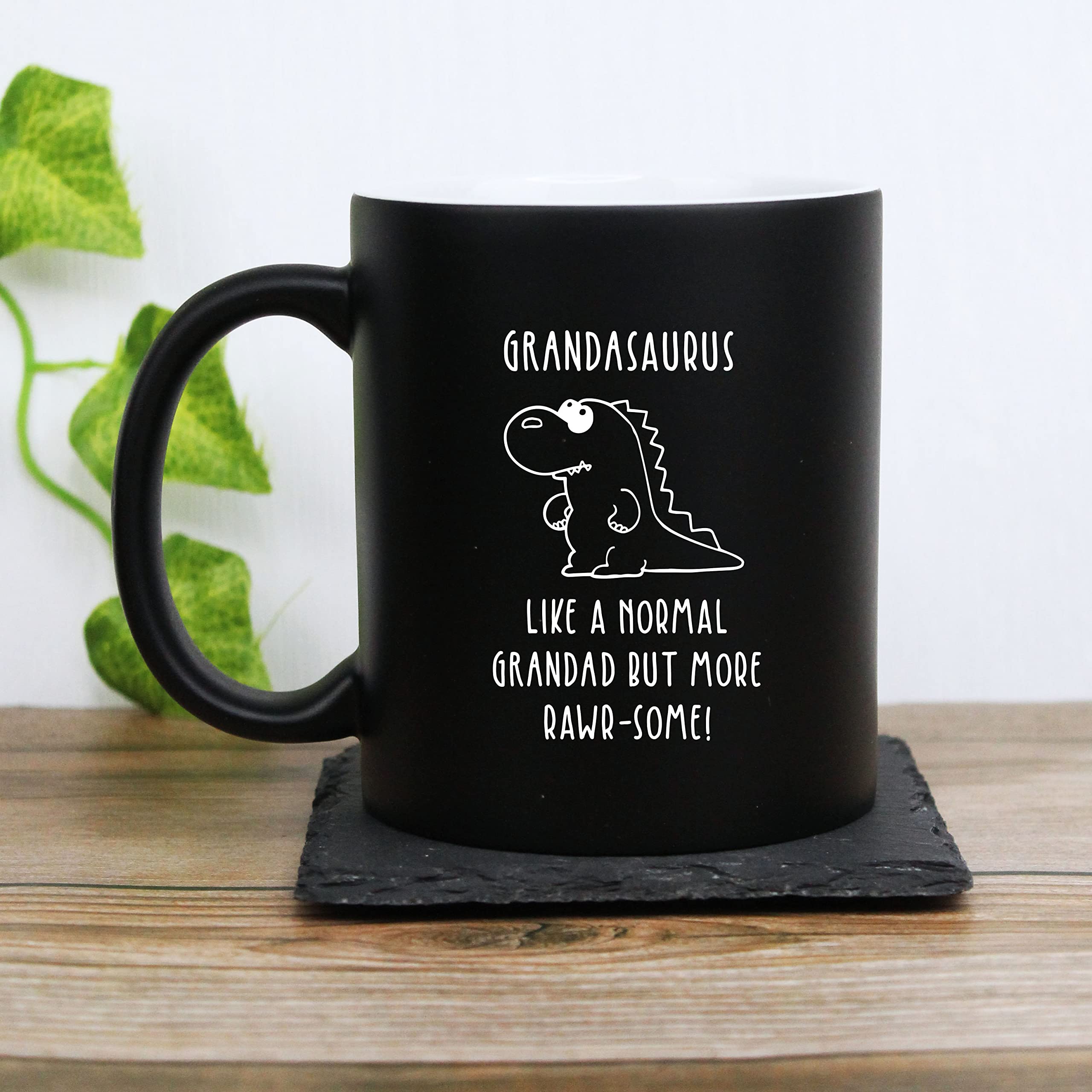 eBuyGB Grandasaurus Mug, Grandad Mug, Dinosaur Mug, Engraved Matte Black Coffee Mug, Matt Tea Cup, Father's Day Gift for Granddad, Grandpa, Birthday Gift, Funny Present