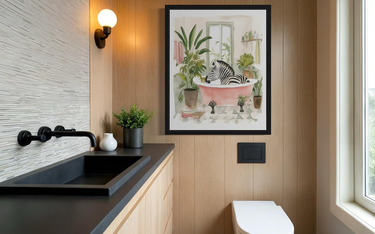 Zebra 3 Wall Art Poster Print, Animal Bathtub Pictures Restroom Wall Art Painting for Bathroom Decor Gallery 49 (Zebra 3, 18 x 24 inches, Black Frame)