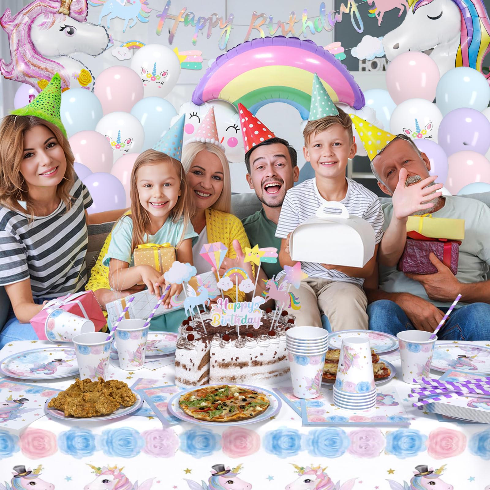 119 pezzi set di stoviglie per feste unicorno, set di piatti di carta con palloncini per feste di compleanno per bambini, decorazione per piatti di carta per feste di compleanno