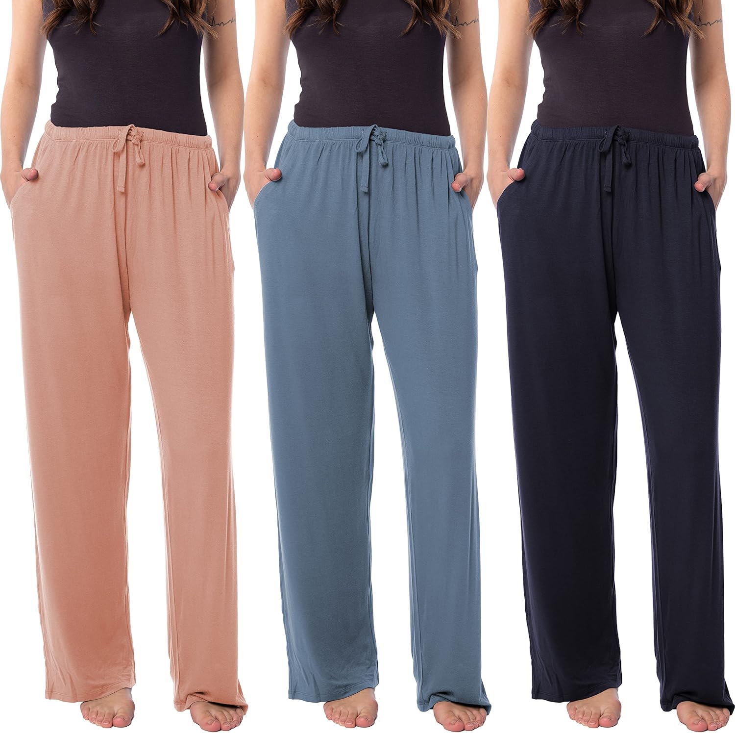 Sexy Basics Women's 3 Pack Super Soft Drawstring Yoga Lounge PJ Sleep Pants