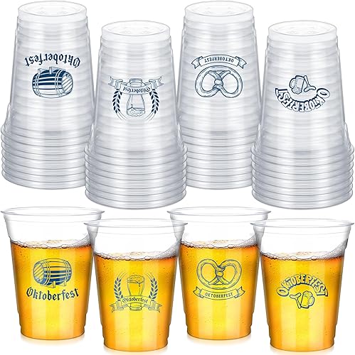 Sliner 40 tazas de Oktoberfest a granel de 12 onzas para fiesta alemana desechables de plástico para fiesta de cerveza, vasos transparentes para