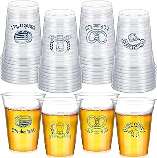 40 Pieces Oktoberfest Cups Bulk 12 oz German Party Disposable Plastic Cups Beer Party Clear Beverage Drinking Cups for Oktoberfest Party Bavarian Beer Festival Tableware Supplies, 4 Styles