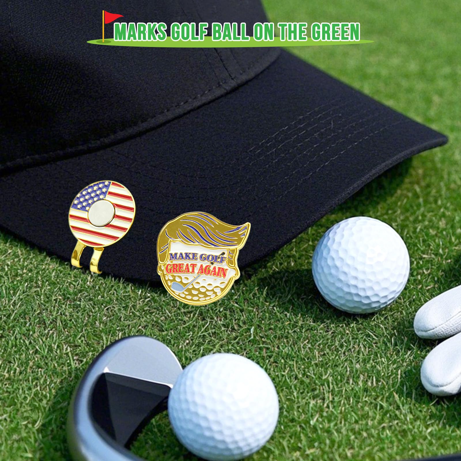 WUSUTE Funny Golf Ball Marker - Make Golf Great Again, Unique Magnetic Hat Clip for Golfers, Cool Golf Accessories for Men Women Golf Lovers