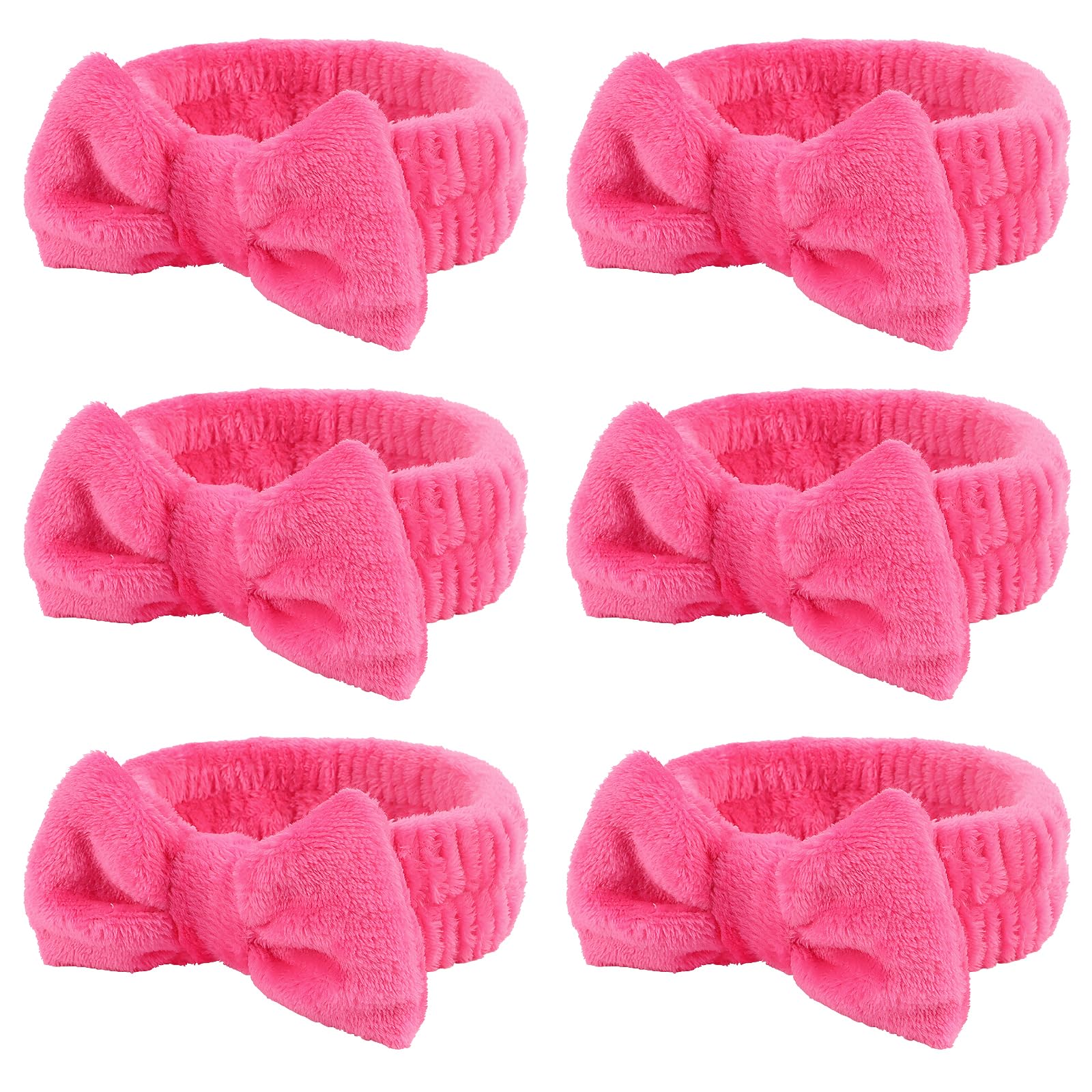 Casoty 6 Pcs Spa Headbands, Hair Holder for Washing Face, Soft Coral Fleece Makeup Headband for Washing Face, Bow Hair Bands, Skin Care Headband for