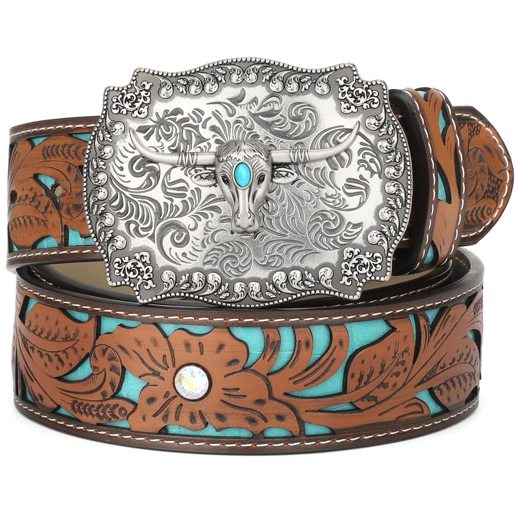 XZQTIVE Vintage Western Tooled Leather Belt