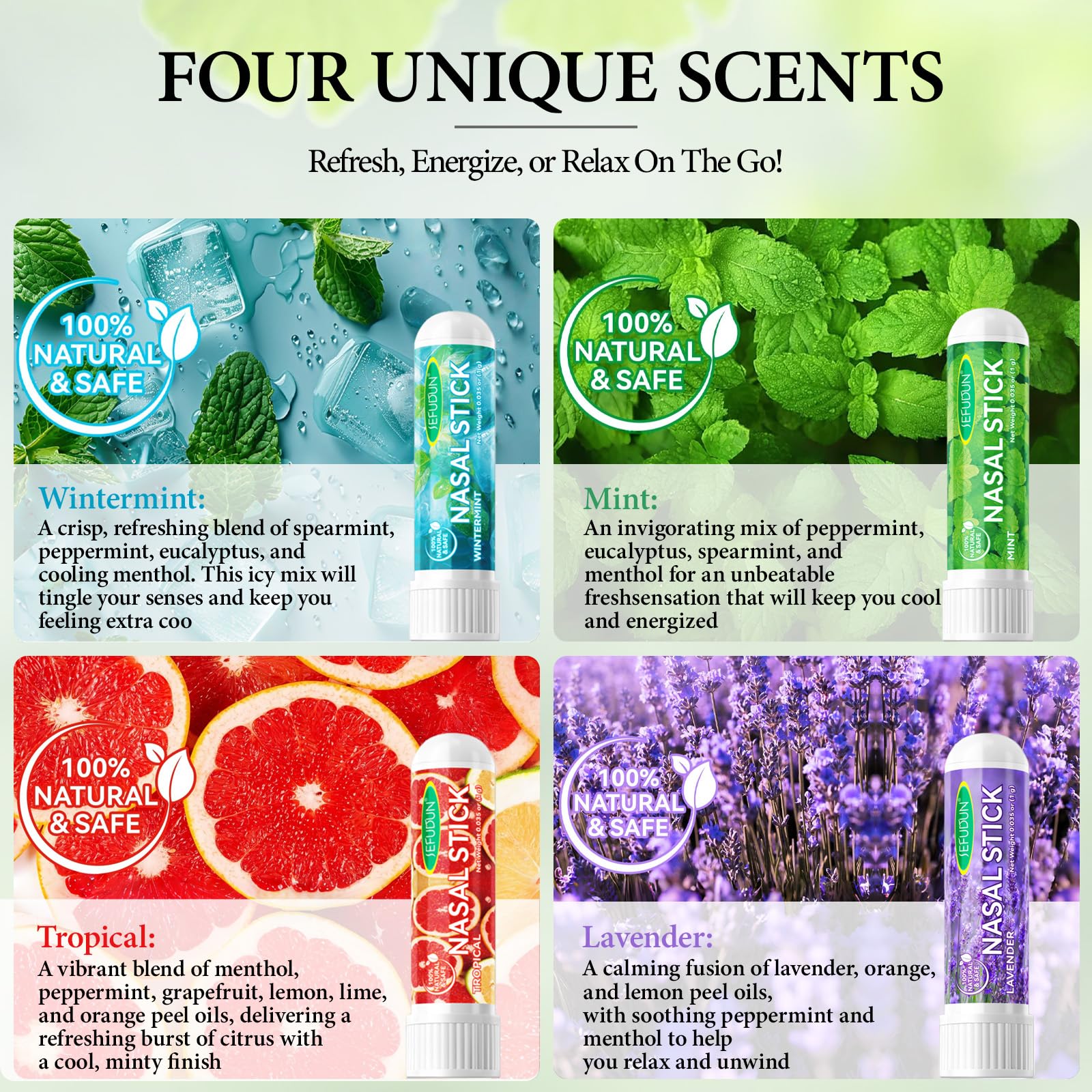 Nasal Stick 8 Pack, Inalatore Nasale, Rapido Sollievo dal Naso Chiuso, Bastoncini Profumati agli oli Essenziali, Migliora la Respirazione e la Concentrazione
