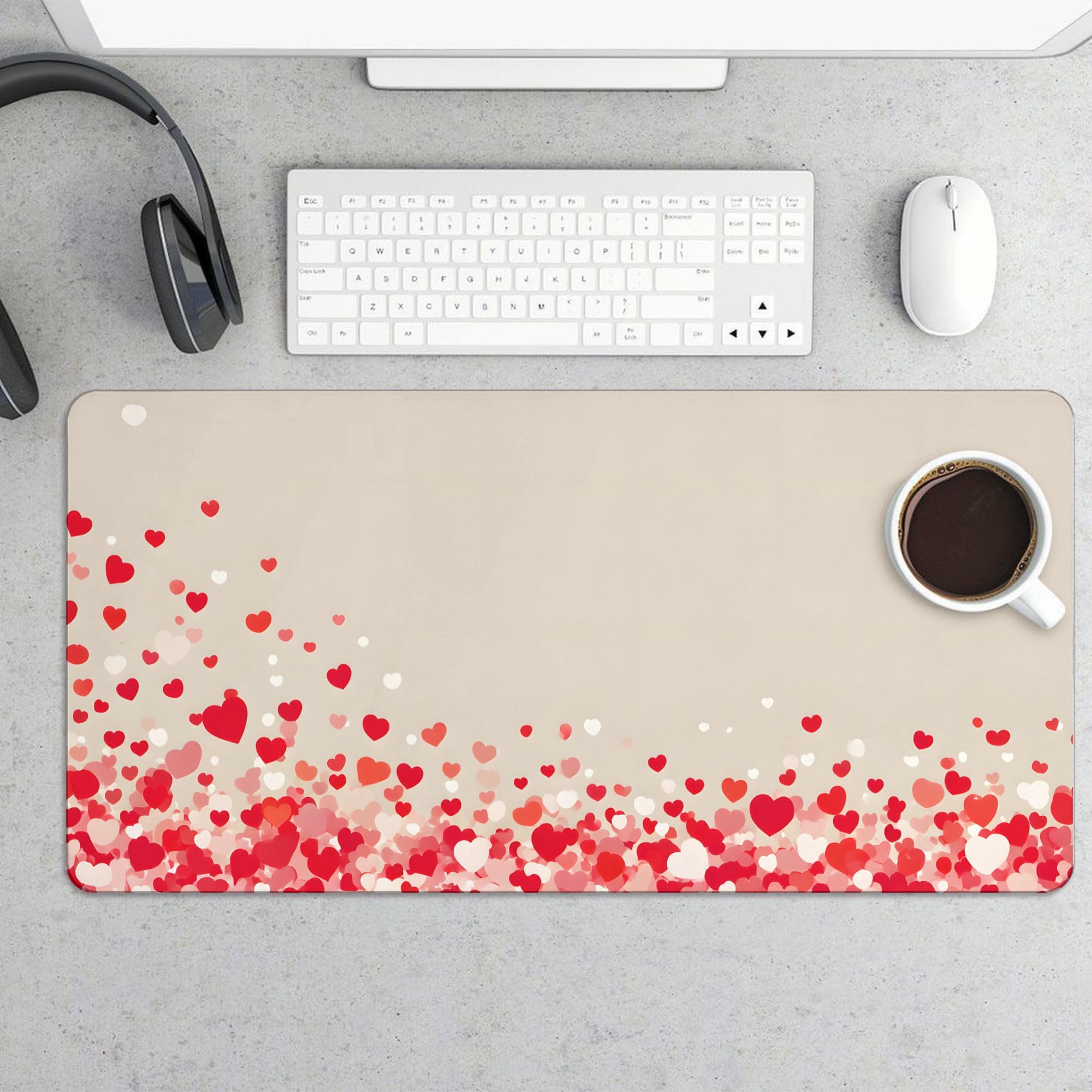 Valentine Red Hearts Extended Gaming Mouse Pad, with Stitched Edges Large Mouse Pad Desk Protector, Rubber Base Mousepad Keyboard Mouses Mat for Work Game Office Home 32"X16",E94