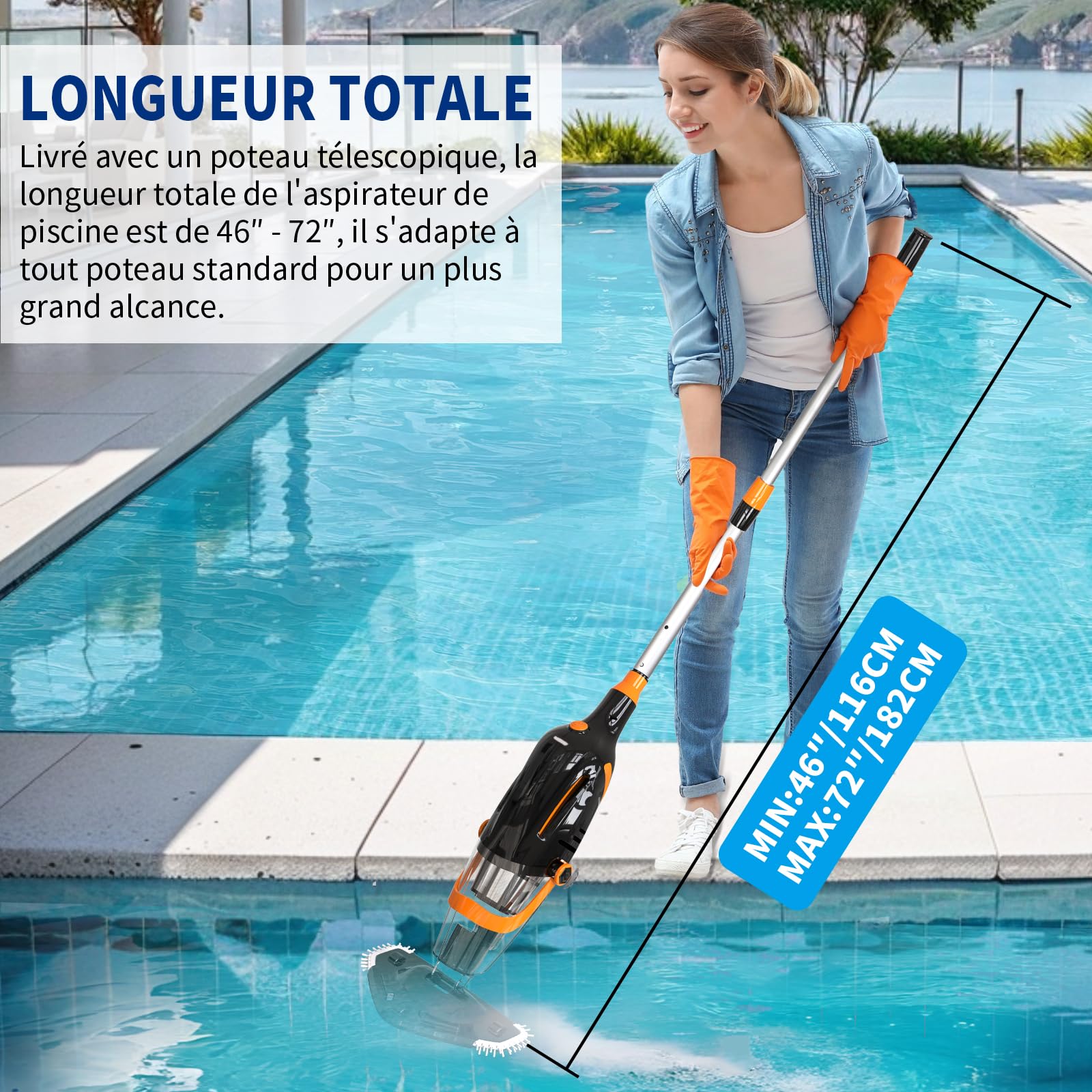 2026 Aspirateur de Piscine à Batterie Rechargeable, Aspirateur à Main sans Fil, 60 Minutes d'Autonomie Nettoyeur Électrique pour Piscine, Jacuzzi, Spa, Noir