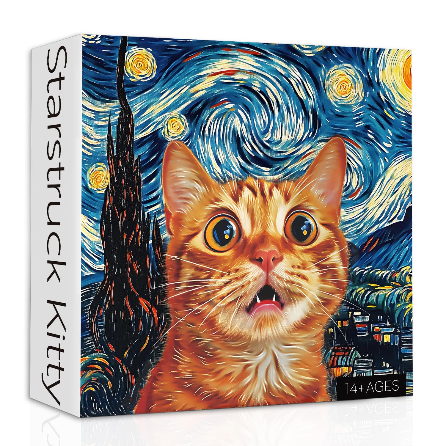 Cat Puzzles for Adults 1000 Pieces, Starry Night Aesthetic Jigsaw Puzzles, Funny Kitten Animal Landscape Scenic Puzzle as Home Decor