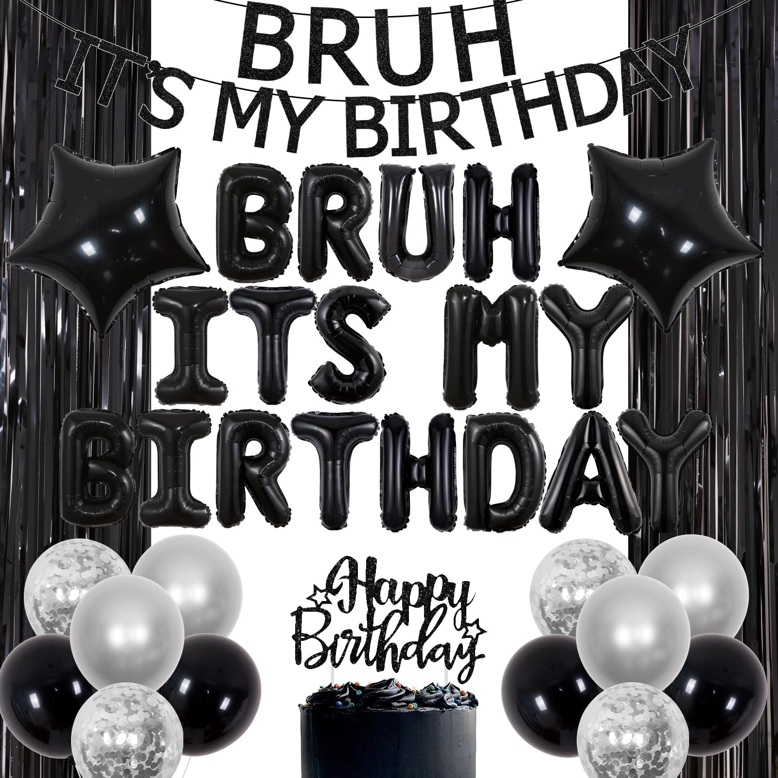 One Time For The Birthday B*tch Kuchendekoration - Schwarzer Glitzer, 10,7 Cm