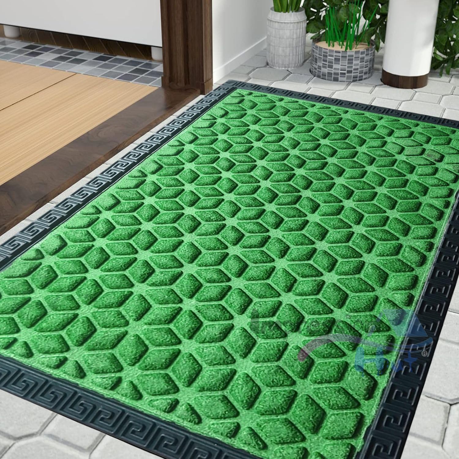 Novak Decors Polypropylene Hexagon Pattern Entrence Welcome Door Mat Water Proof Foot Mat with Anti Slip Natural Rubber Backing for Bathroom, Office, Kitchen and Hospital 16X24 Inch(40 X 60 Cm) Green