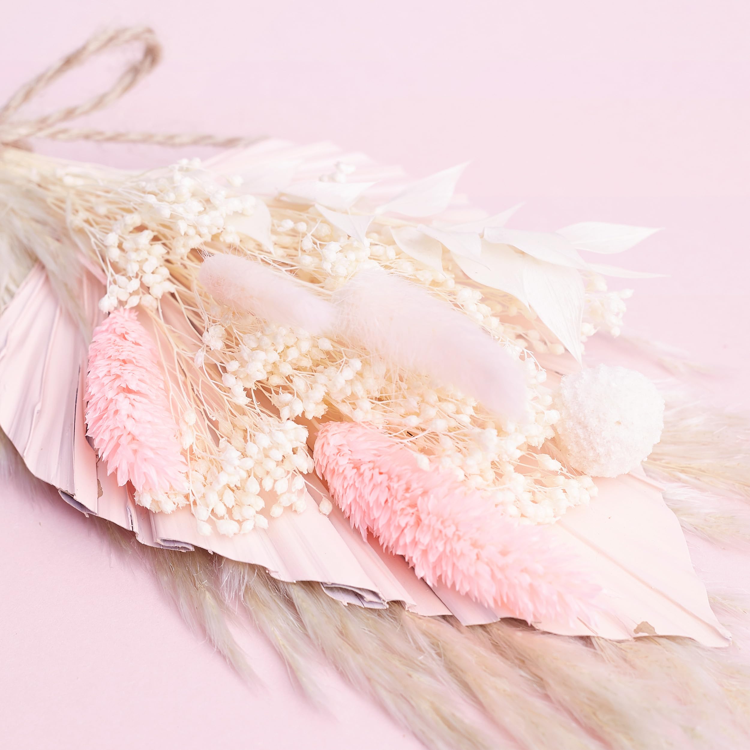 The Baked Studio - Dried Flowers For Cakes Decoration And Crafts With Pampas And A Pink Palm Spear (Pink & White) - Image 2