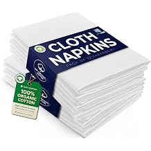 LivinEase 12-Pack White Cotton Cloth Napkins - 100% Organic, Heavy Weight, Reusable, 45 x 45 cm
