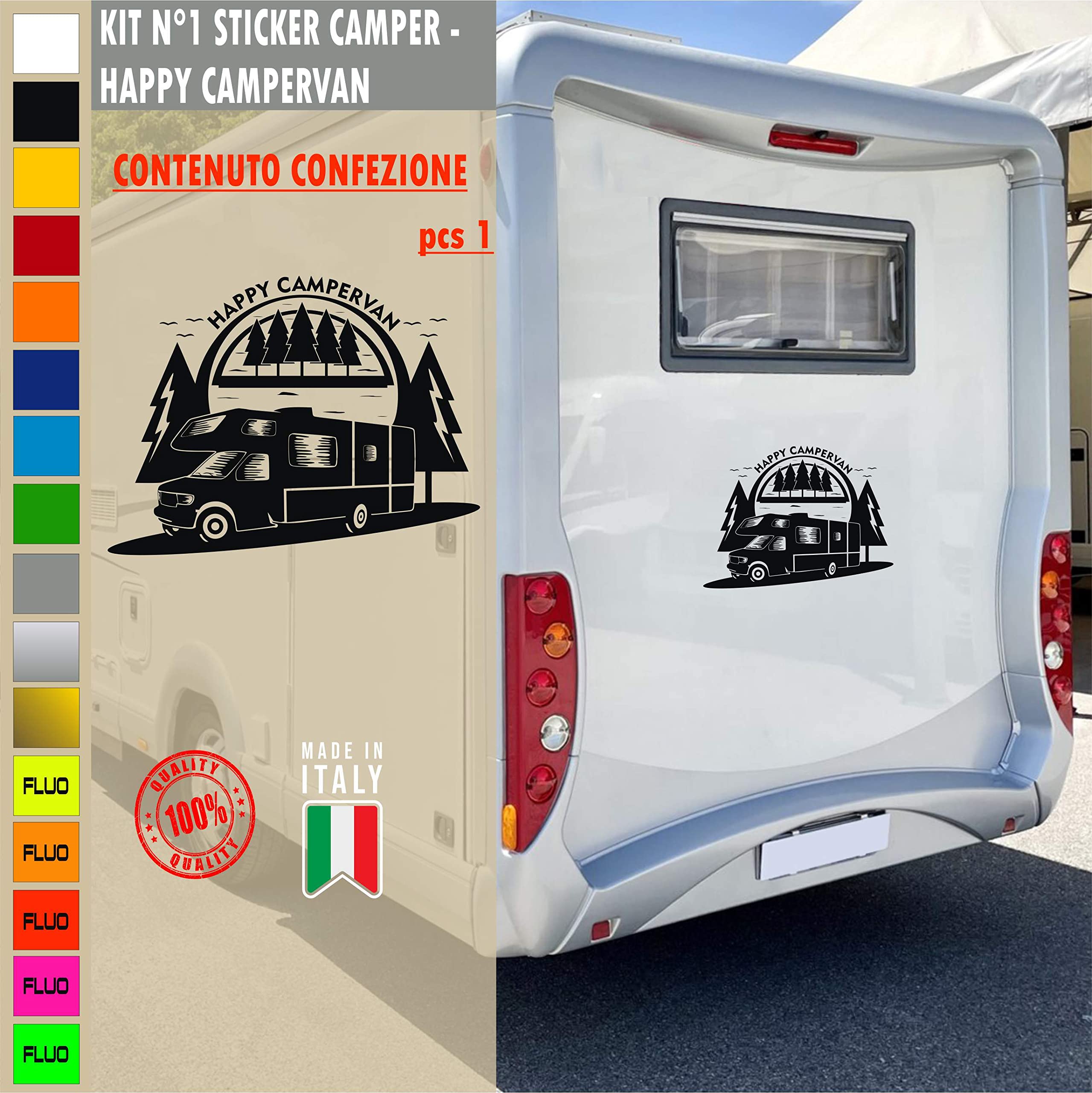 Autocollant Décoration Camping-car - PVC, Dimensions Environ 70 Cm Hauteur X 69 Cm Largeur (noir)