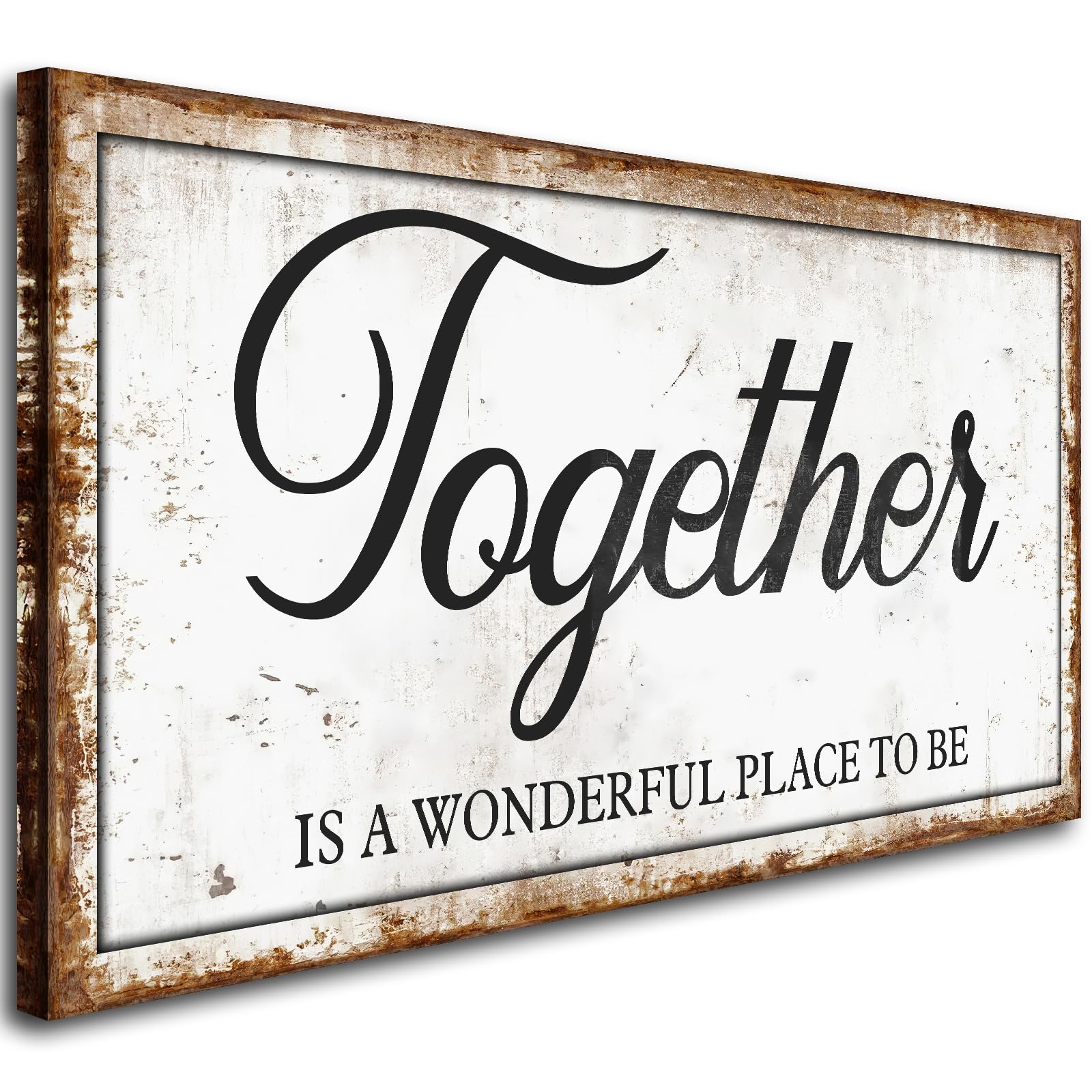 Family Quotes Canvas Wall Art,Together is a Wonderful Place to Be Motto Canvas Prints,Together Signs Paintings Rustic Framed Artwork Farmhouse Bedroom Living Room Home Decor Ready to Hang 20"x40"