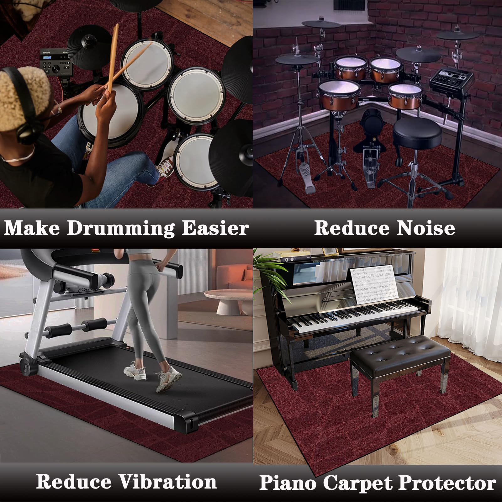 Schallschutz Teppichmatte 160 x 120 cm | Trommel Teppiche Drum Rug Drum Teppich | rutschfeste Drum Matte für Akustik Schlagzeug Drum Kits Bass Drum Elektronisch Snare Klavier Musikinstrumente Teppich